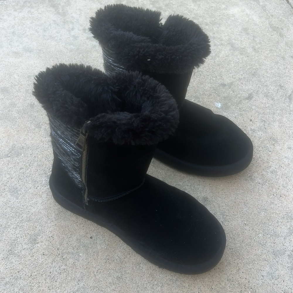 Lamo Black Faux Fur Lined Stripe Tweed Ankle Boot Women's Size 7